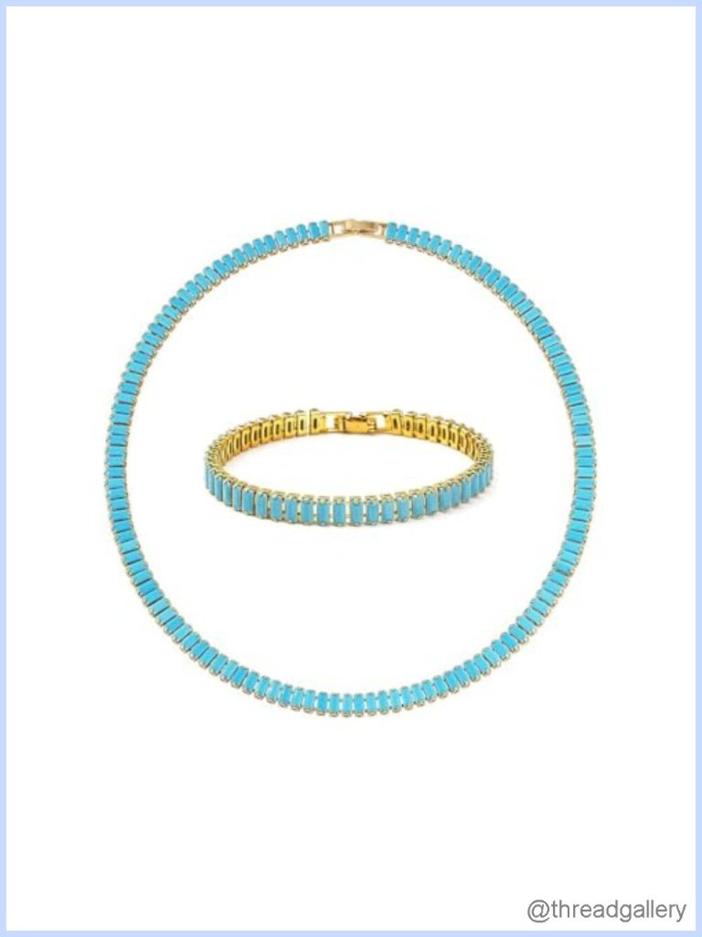 Gold Tone Turquoise Beaded Tennis Bracelet, Adjustable Beach Jewelry